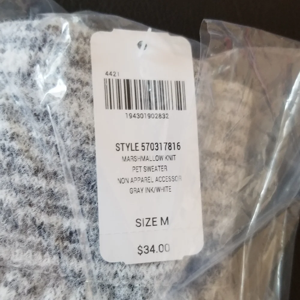 SOMA Gray Ink & White Marshmallow Knit Pet Sweater Sz M NWT